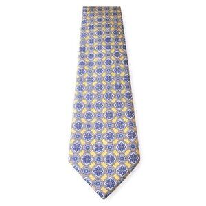 Jos A Bank Made In Italy Silk Tie Blue Yellow Geometric Medallion Mens Necktie